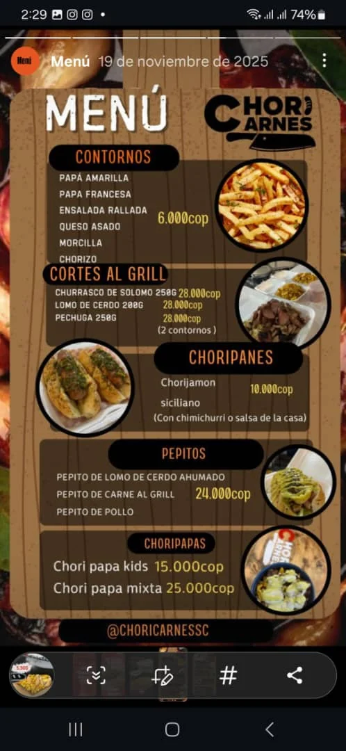 Menú 1 de Choricarnes