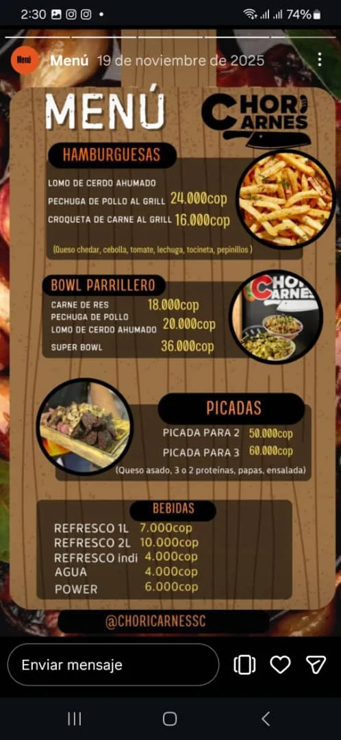 Menú 2 de Choricarnes